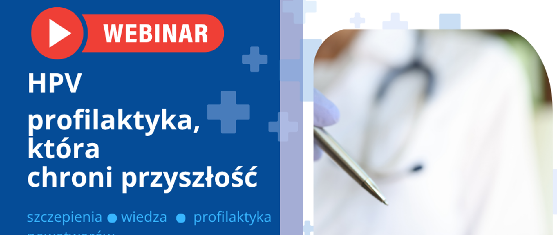 Zaproszenie na webinar 17 września. Napis HPV na dłoni w rękawiczce.