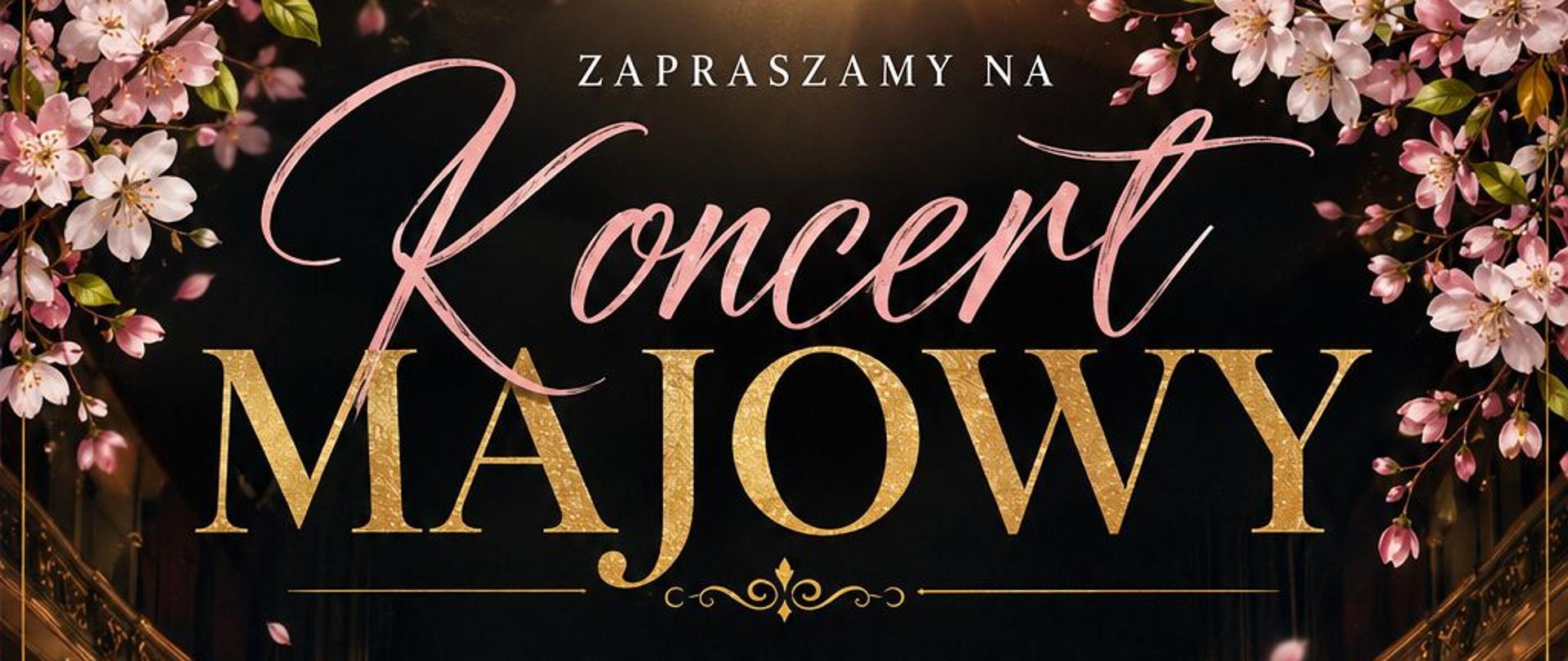 Plakat koncertu majowego Państwowej Szkoły Muzycznej II stopnia im. F. Chopina w Poznaniu. Na tle eleganckiej sali koncertowej z fortepianem i publicznością widnieją informacje o wydarzeniu: pieśni, arie i duety, 25 maja 2026 roku o godz. 18:30, Aula LO VIII przy ul. Cegielskiego 1 w Poznaniu.