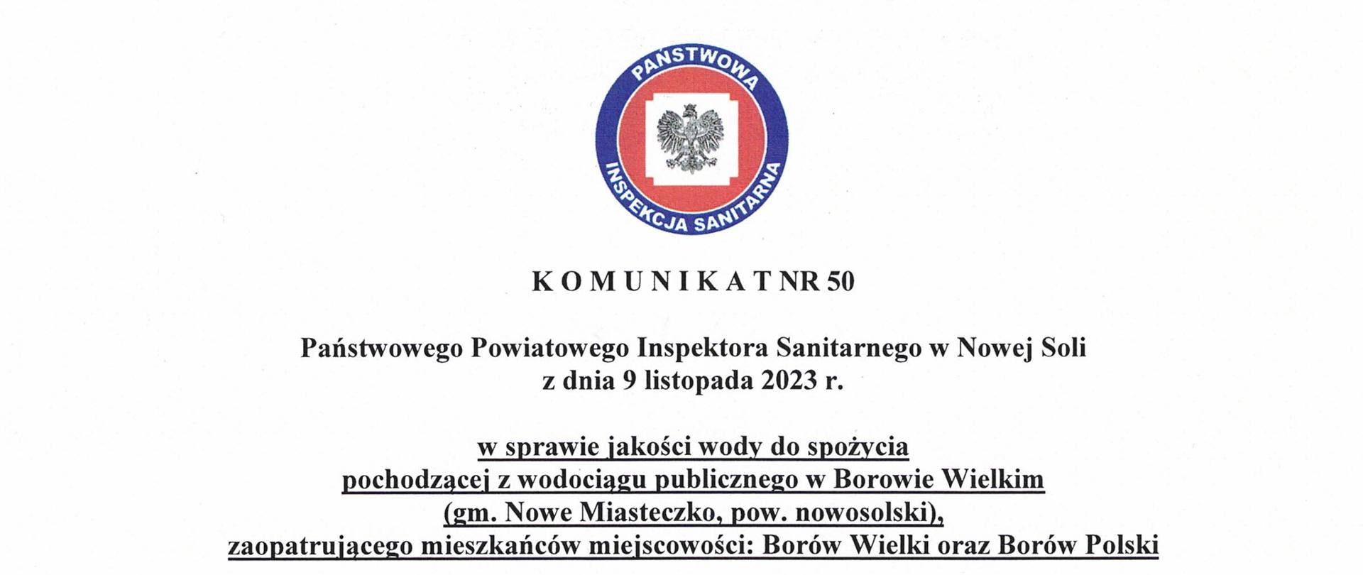 Komunikat nr 50 warunkowa Borów wielki