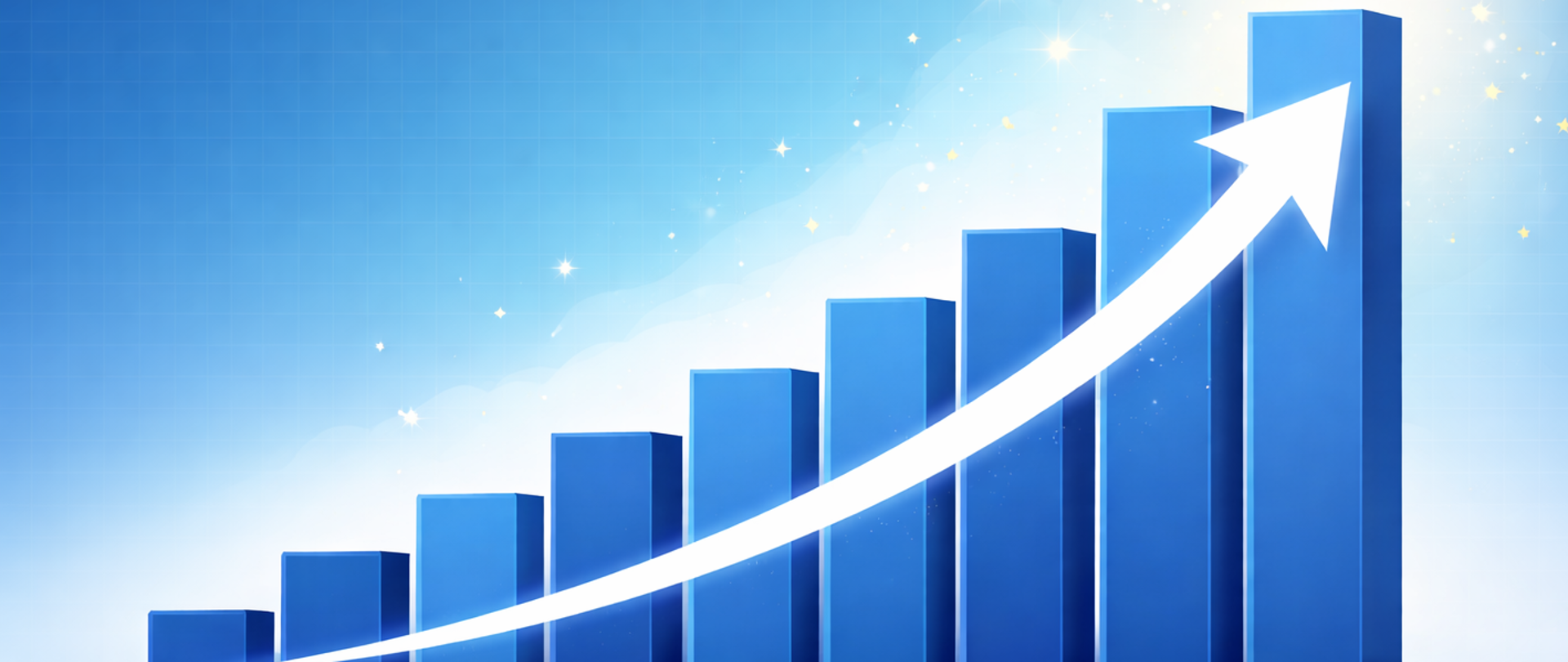 Ilustracja przedstawiająca słupki i strzałkę wskazującą na wzrost 