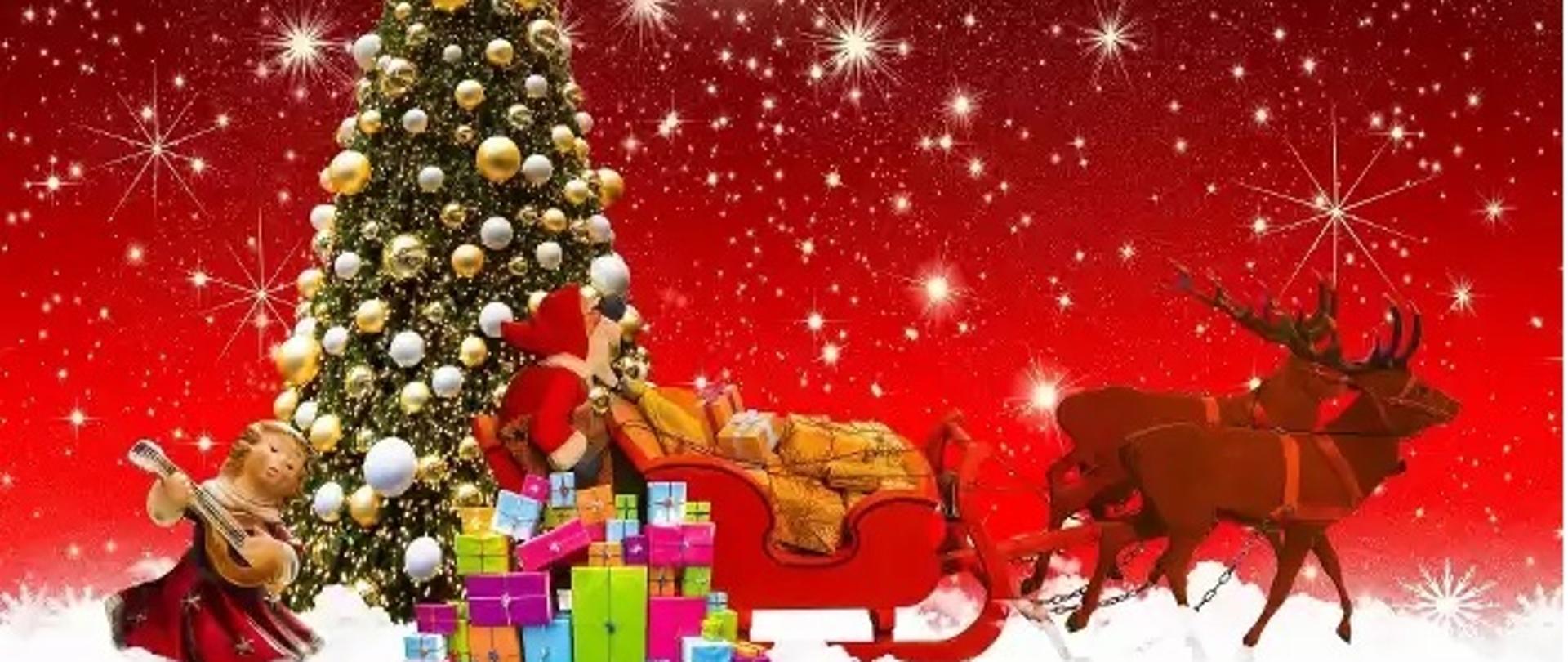 Karta Świąteczna z choinką i mikołajem