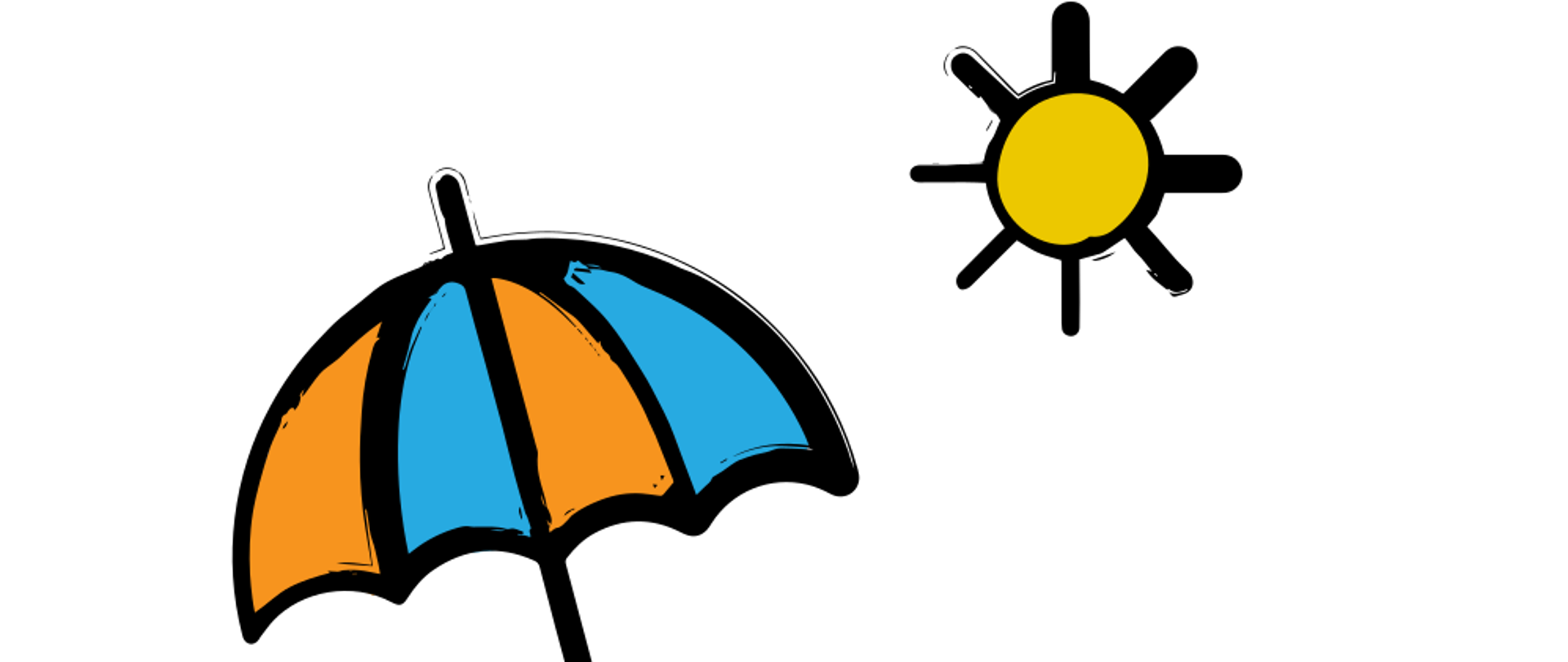 Serwis kąpieliskowy - Mała wysepka, parasol przeciwsłoneczny i świecące Słońce