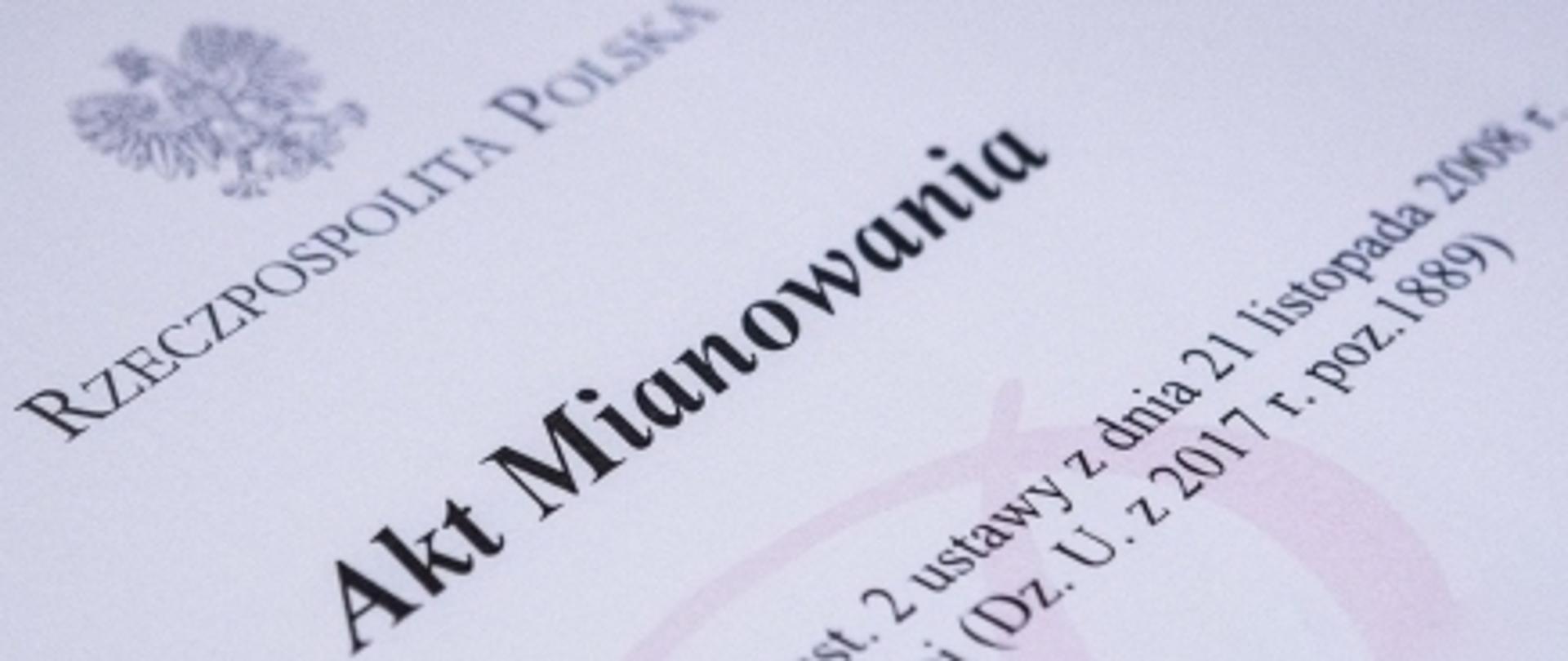 fragment aktu mianowania w służbie cywilnej