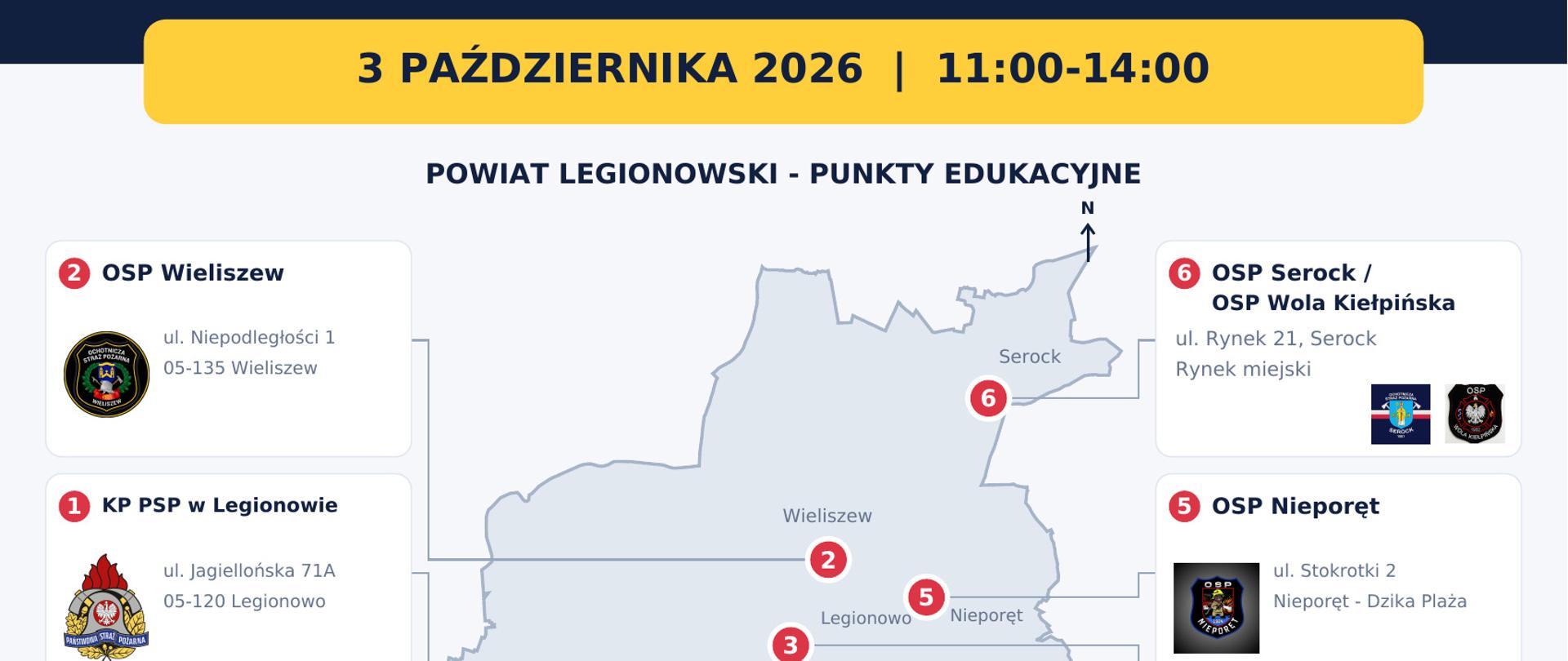 Specjalny trening reagowania w nagłówku oraz lista miejsc gdzie trening się odbędzie.