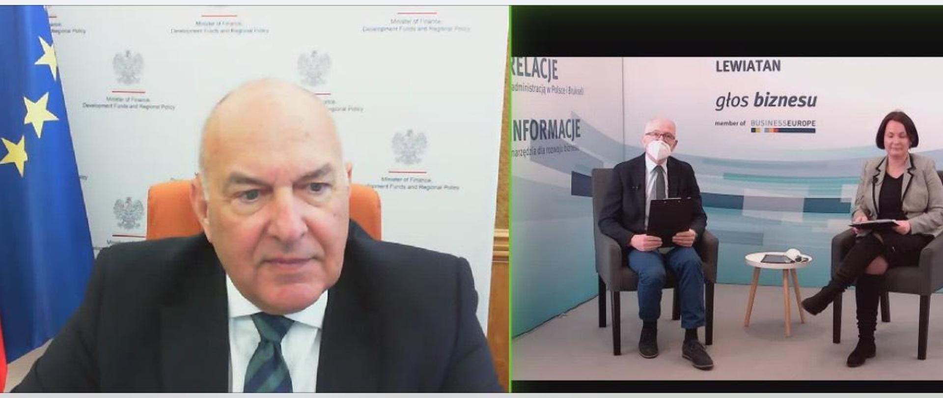 Na zdjęciu minister Tadeusz Kościński i prowadzący podczas konferencji zorganizowanej przez Konfederację Lewiatan
