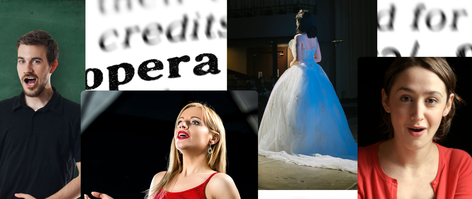 Na zielonym tle u góry znajduje się biały napis “Popis Uczniów”, po prawej logo szkoły, a poniżej zdjęcia przedstawiające młodych śpiewaków operowych w różnych scenach występów. Poniżej białe napisy zapowiadające datę, godzinę i miejsce wydarzenia.