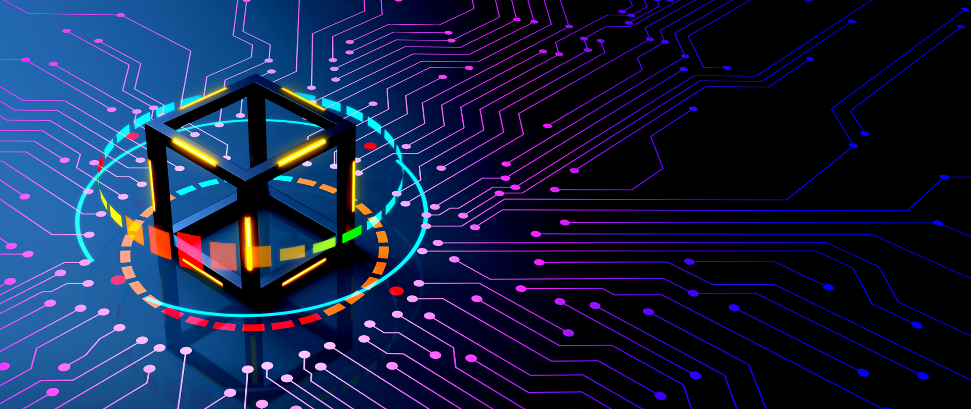 Wielokolorowa graficzna ilustracja technologii blockchain.