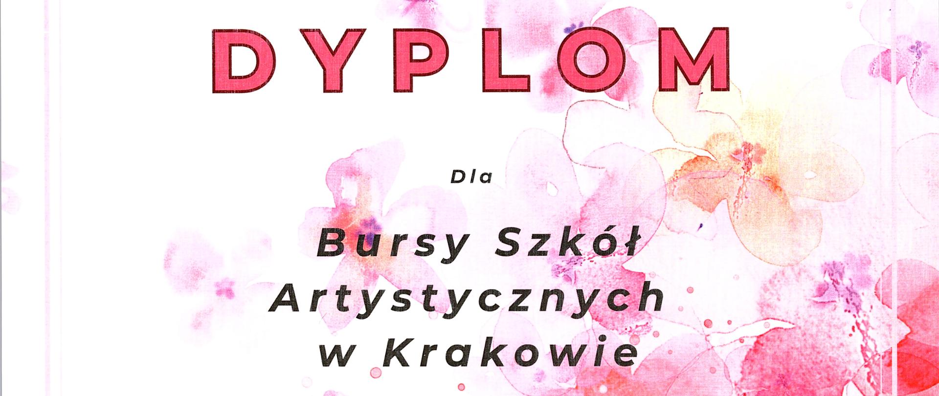 Dyplom uczestnictwa w Konkursie Piosenki o Miłości. Białe tło, czerwone i czarne napisy. Grafika przedstawiająca kwiaty.