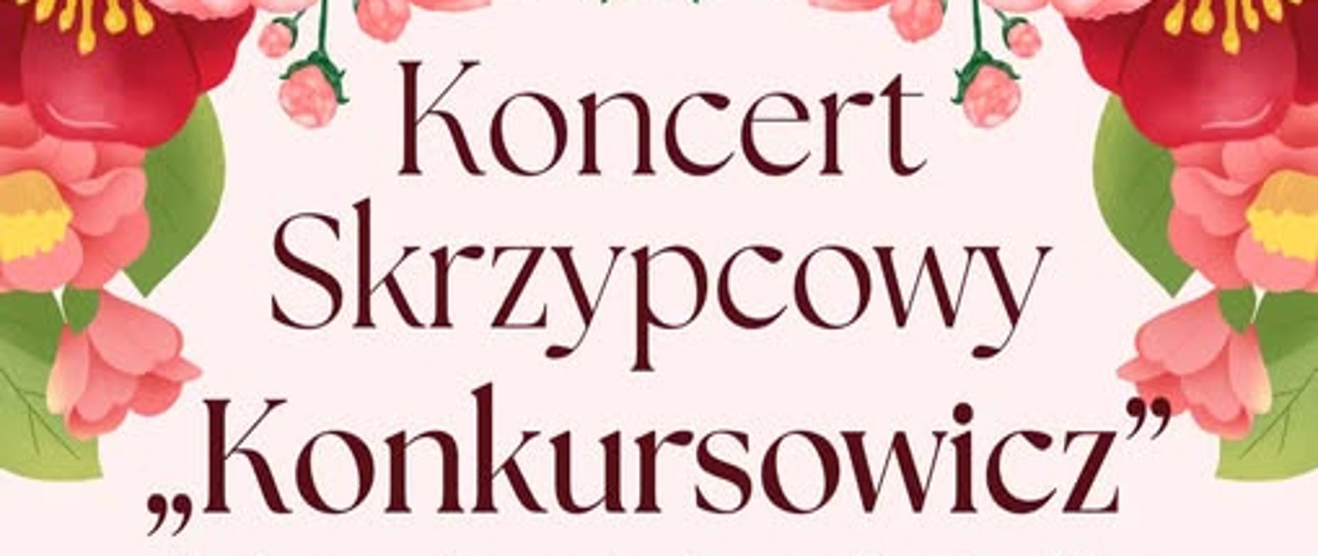 Plakat informujący o koncercie skrzypcowym w dniu 22 kwietnia 2026 r. o godz. 18.00