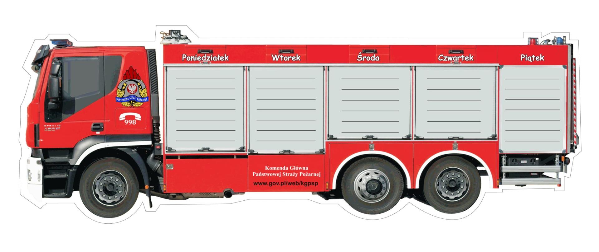 Plan lekcji dla dzieci w postaci rysunku samochodu pożarniczego