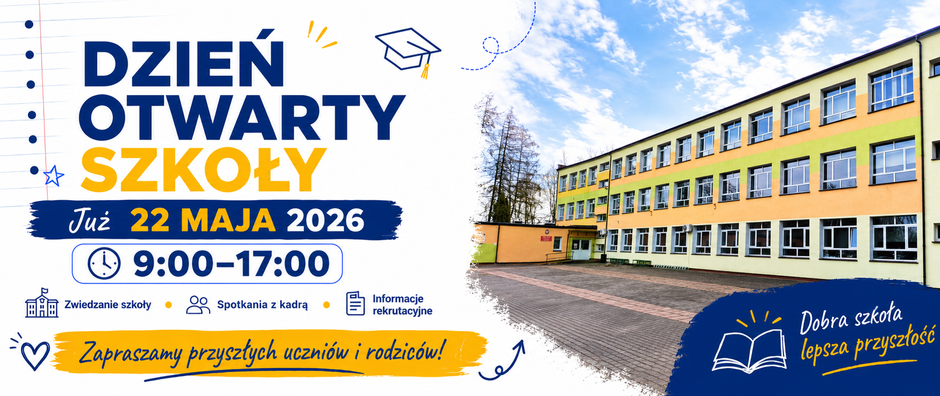 baner informacyjny, dzień otwarty szkoły 22 maja 2026