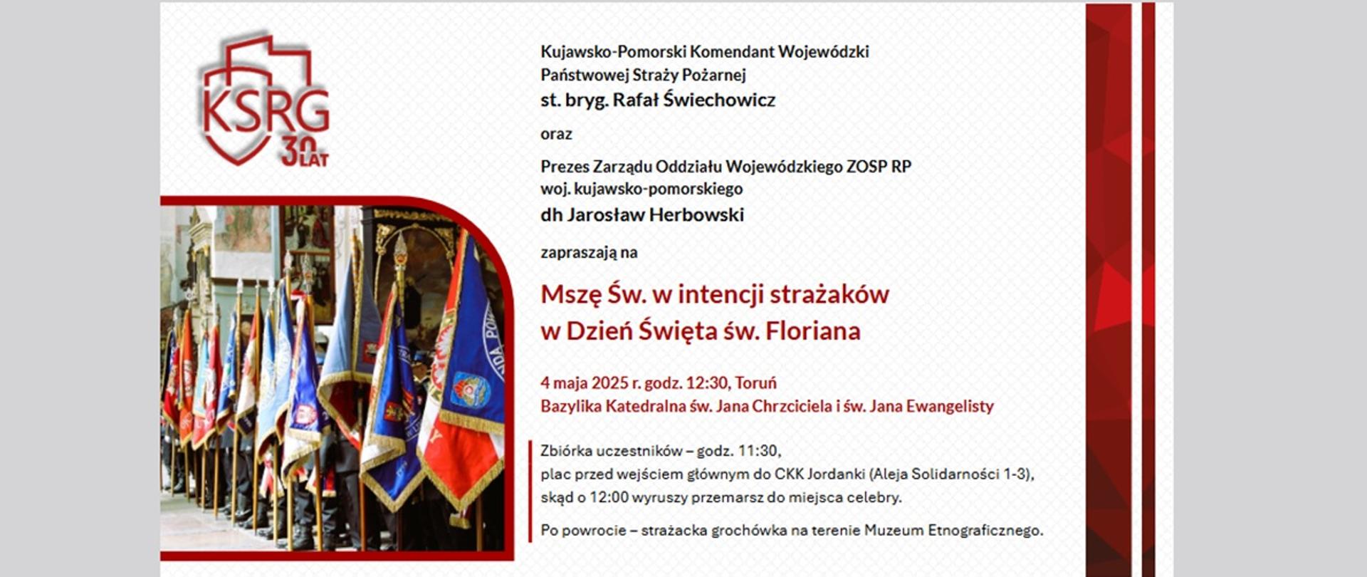 Zaproszenie na Mszę Świętą w intencji strażaków w Dzień Święta św. Floriana