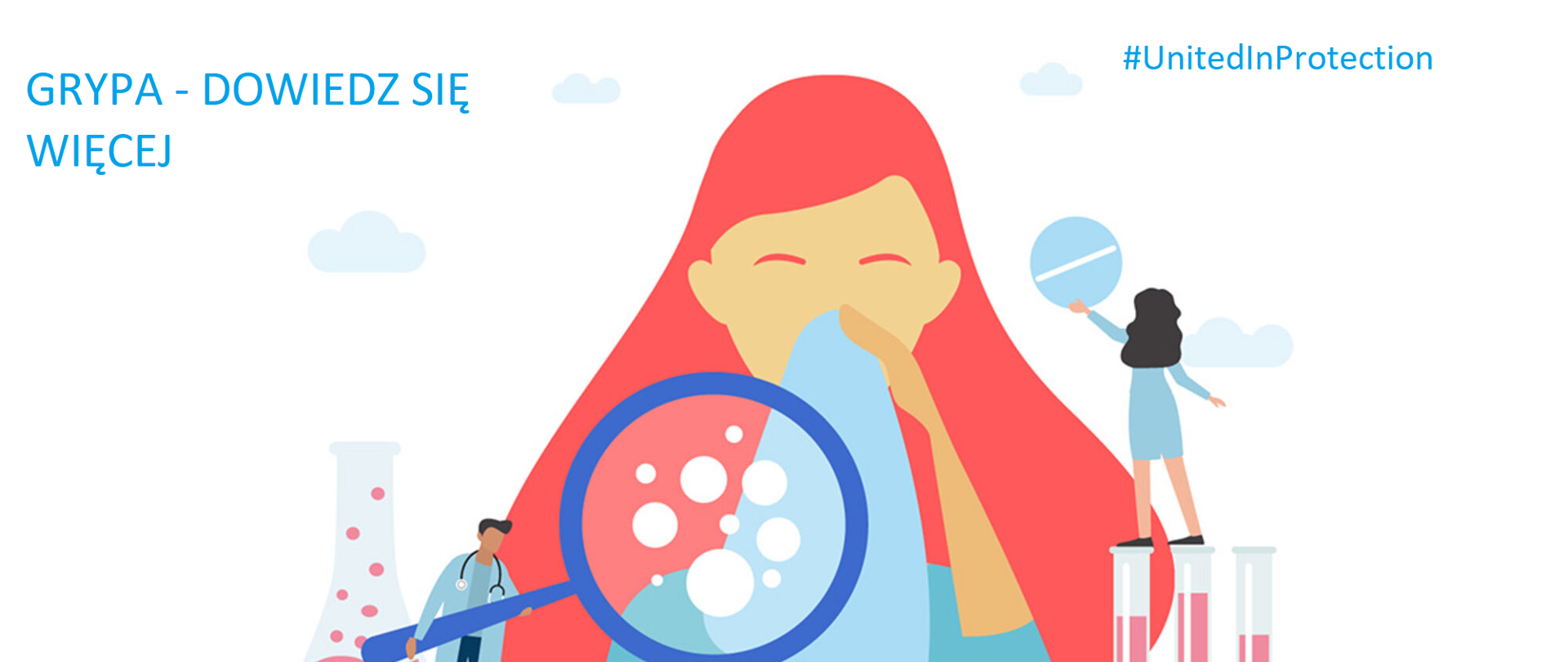 Grafika przedstawia ludzi, którzy biorą pod lupę i analizują dostępne informacje na temat choroby/szczepienia.