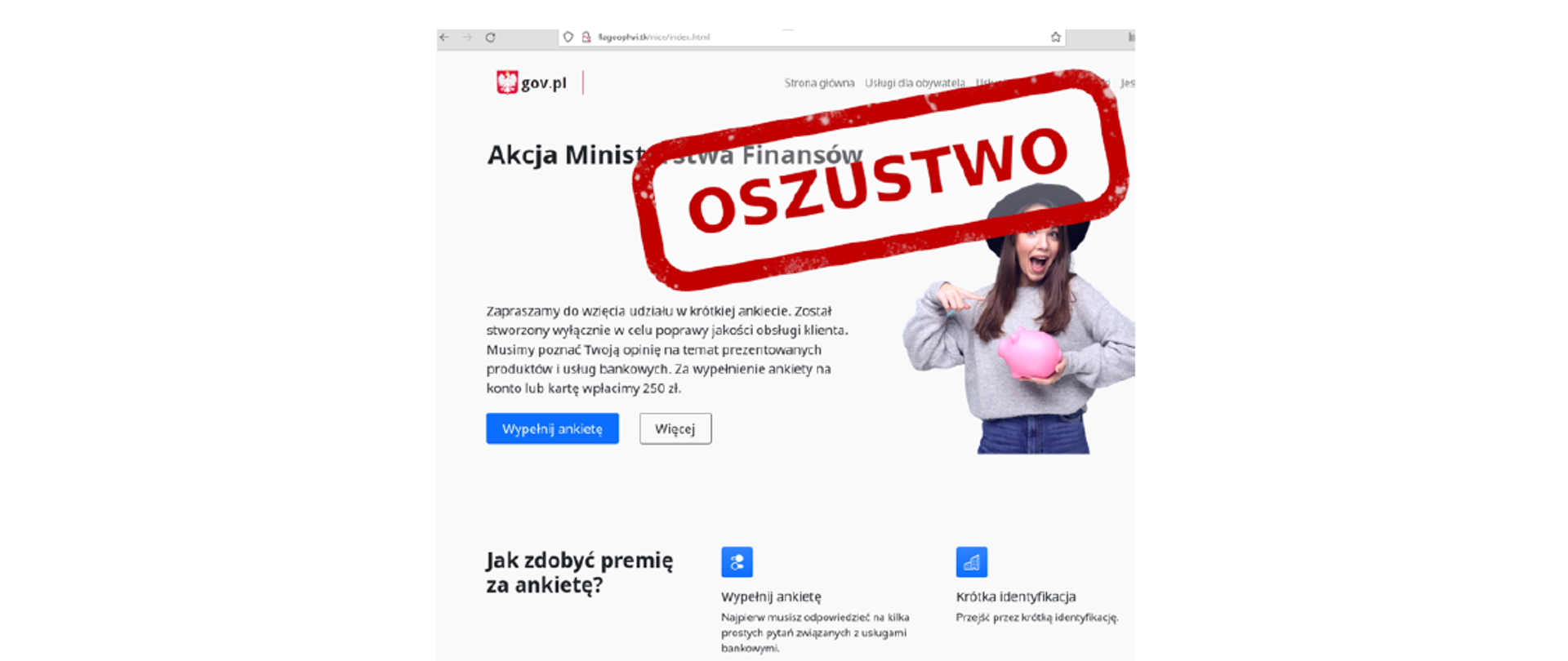 Zdjęcie sfałszowanej strony internetowej podszywającej się pod portal gov.pl