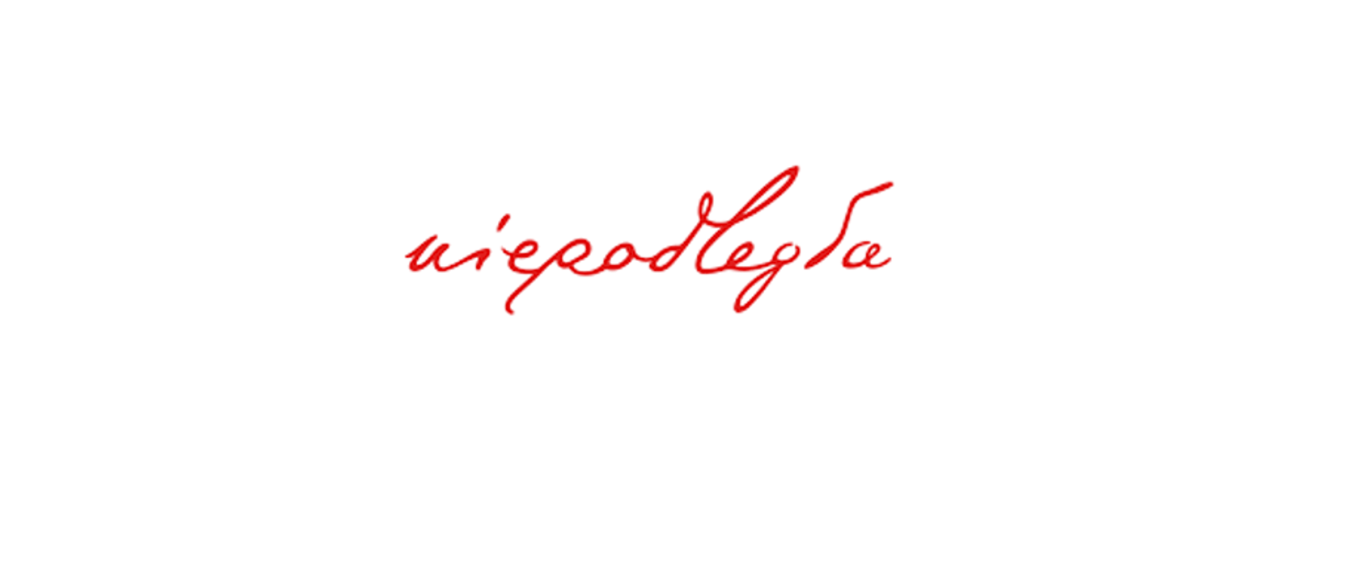 Słowo niepodległa napisane odręcznie w kolorze czerwonym na białym tle