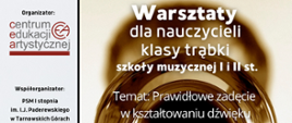 Plakat informujący o warsztatach dla nauczycieli klasy trąbki