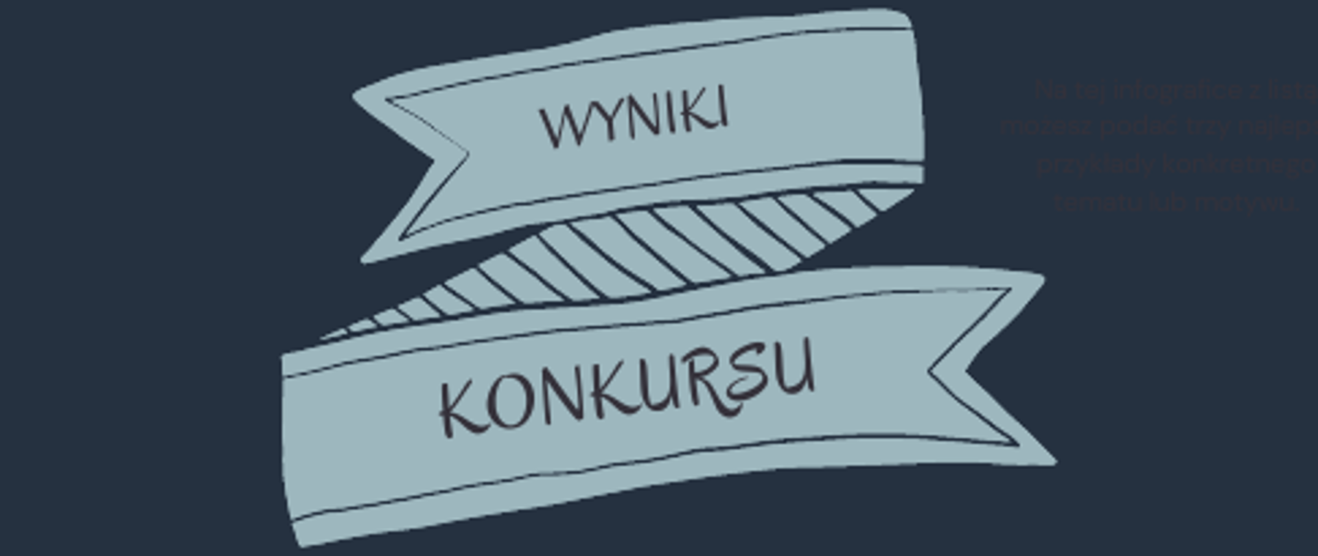 grafika wstążki na granatowym tle z napisem wyniki konkursu 