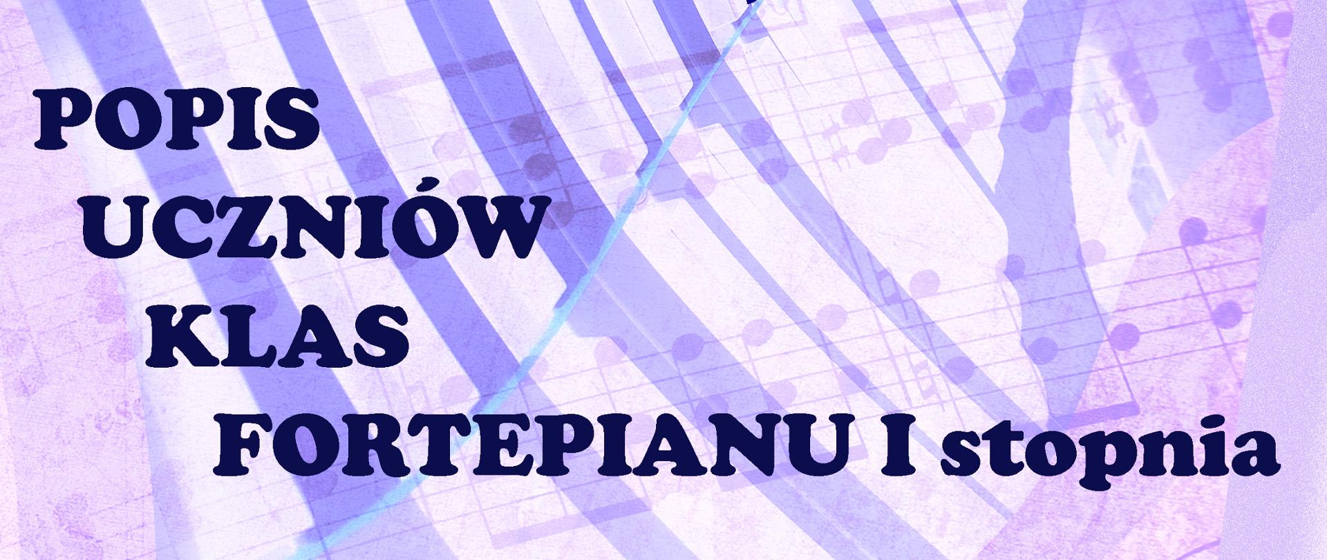 Plakat wykonany w odcieniach fioletowych w tle nutki