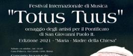Locandina con elenco di concerti nell'ambito del Festival Internazionale di Musica Totus Tuus