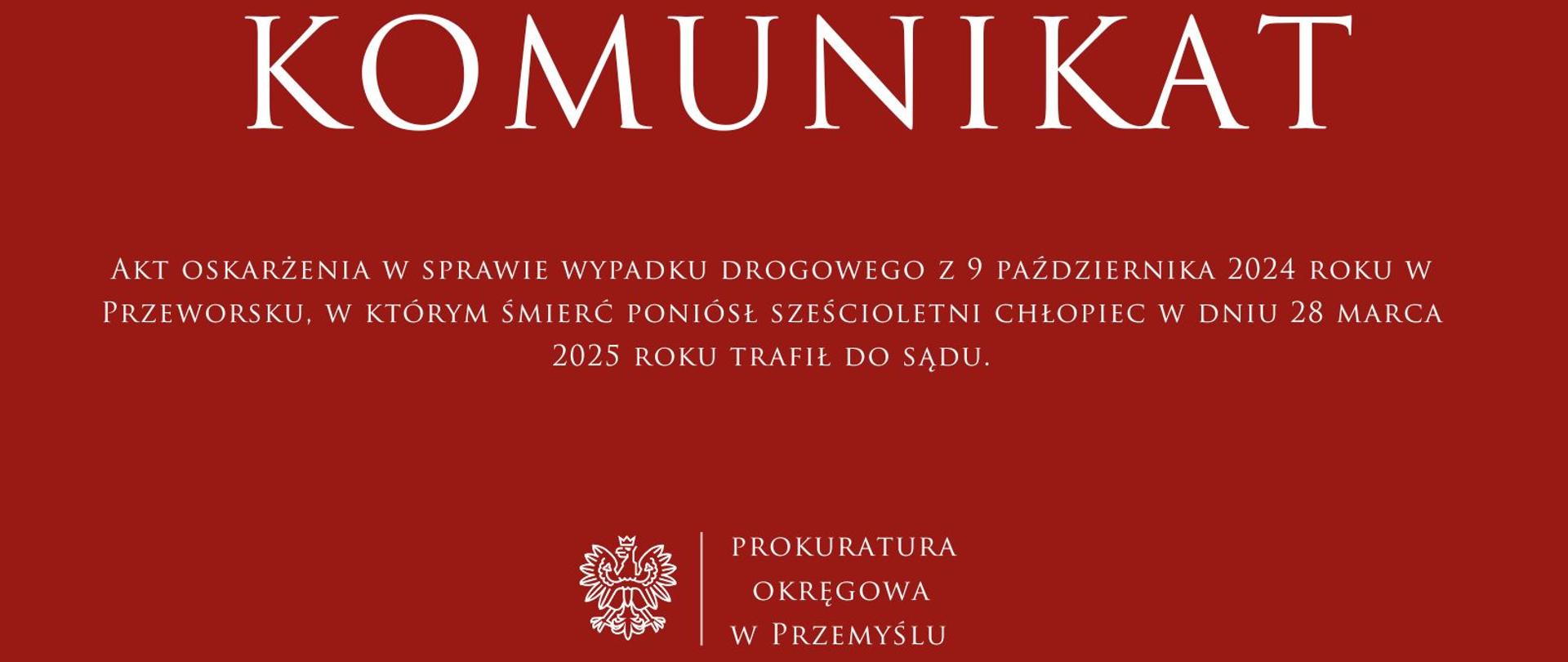Akt oskarżenia w sprawie wypadku drogowego z 9 października 2024 roku w Przeworsku, w którym śmierć poniósł sześcioletni chłopiec w dniu 28 marca 2025 roku trafił do sądu.
