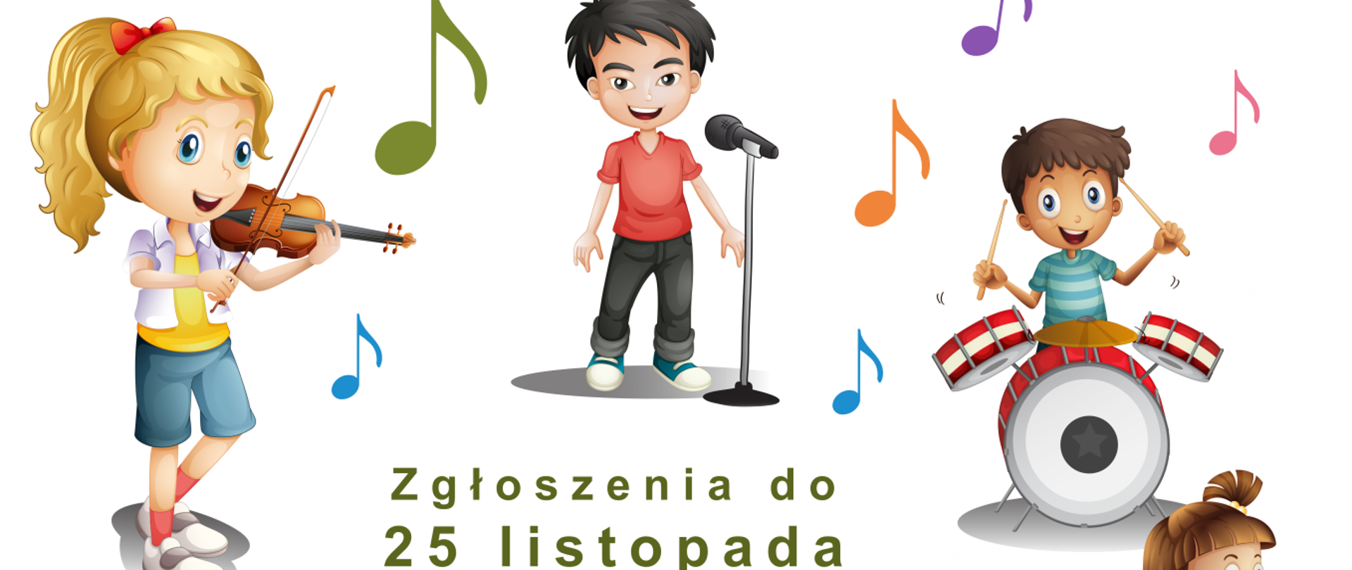Plakat na białym tle, przedstawiający dzieci grające na różnych instrumentach- trąbce, pianinie, gitarze, skrzypcach, perkusji i saksofonie oraz dziecko z mikrofonem. Treść zamieszczona na plakacie "Serdecznie zapraszamy muzyczne rodziny do wzięcia udziału w I Konkursie Mikołajkowym Zgrane Ziomki, który odbędzie się 5 grudnia 2022 w sali koncertowej. zgłoszenia do 25 listopada. Reszta szczegółów w regulaminie. Gwarantujemy dużo radości, niezapomniane emocje i atrakcyjne nagrody"
