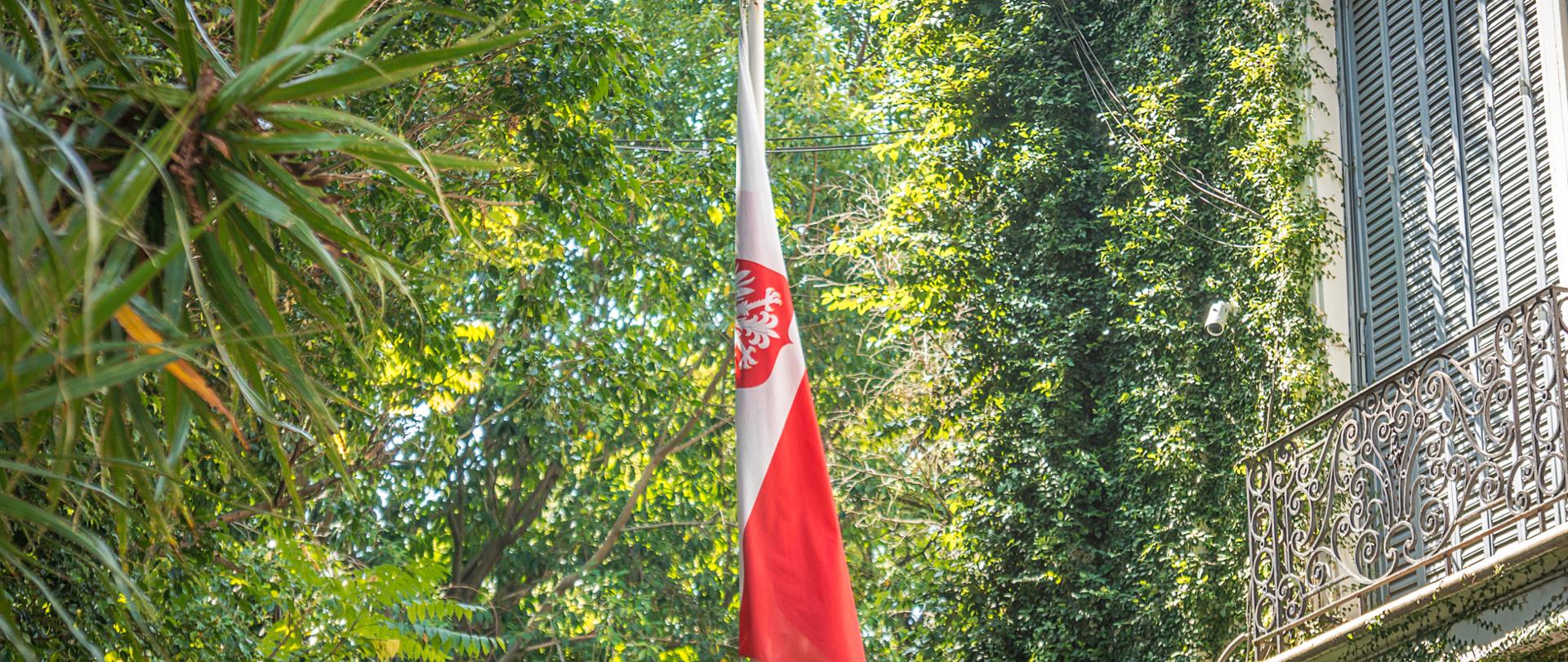 Bandera de Polonia en el jardin