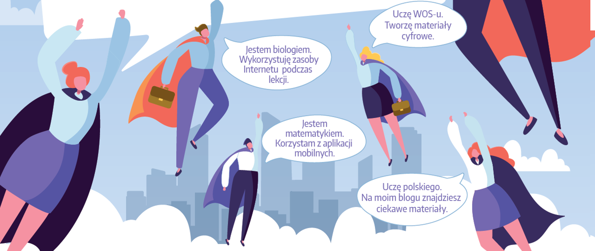 Na zdjęciu widać narysowane latające postacie w pelerynach. 