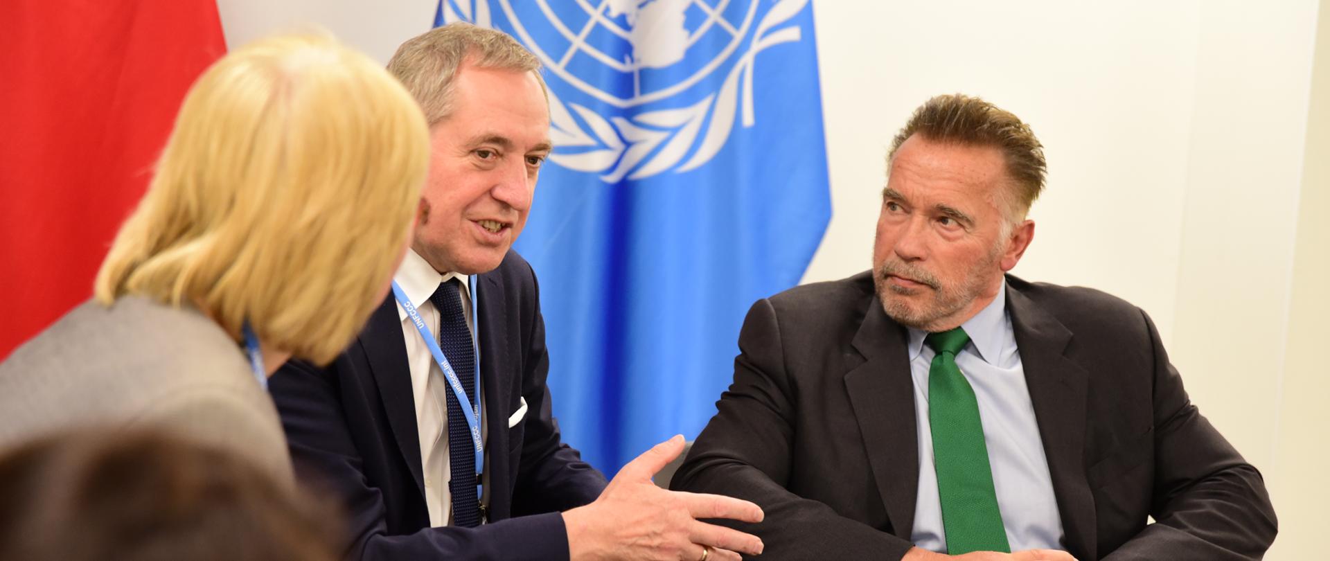 Minister środowiska Henryk Kowalczyk i senator Arnold Schwarzenegger - spotkanie bilateralne
