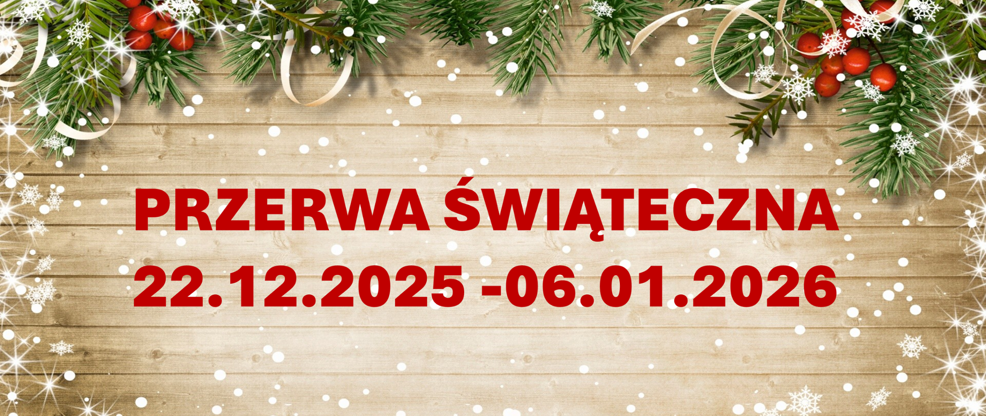 Plakat z czeronymi literami na brązowym tle. U góry zielone gałązki i żurawina.