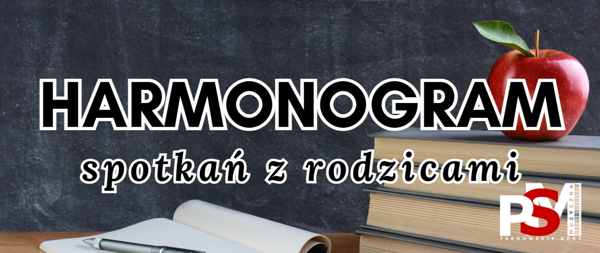 Grafika przedstawia biurko z książkami, długopisem i jabłkiem w kolorze czerwonym umieszczonym na książkach