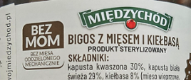 Bigos z mięsem i kiełbasą - składniki etykieta 