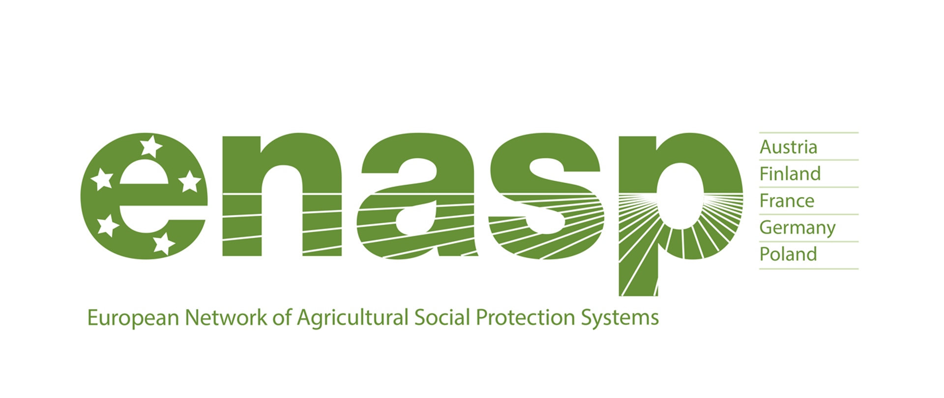 Zielone litery enasp European Network of Agricultural Social Protection Systems na białym tle