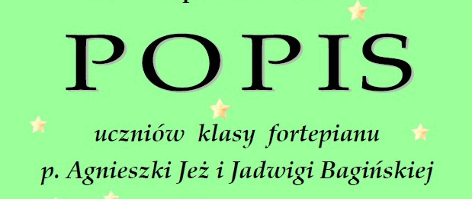 Plakat zawierający czarny fortepianu, ilustrację świąteczną oraz informacje dotyczące koncertu na zielonym tle