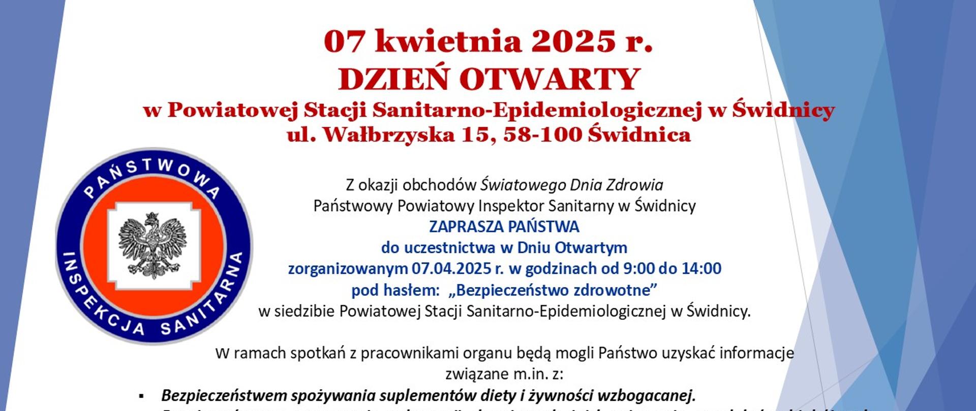 07 kwietnia 2025 r. - Dzień Otwarty w Powiatowej Stacji Sanitarno-Epidemiologicznej w Świdnicy