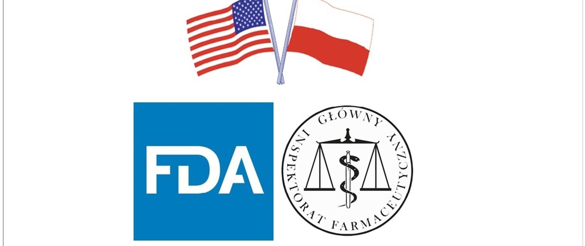logo Głównego Inspektoratu Farmaceutycznego i logo Amerykańskiej Agencji Żywności i Leków