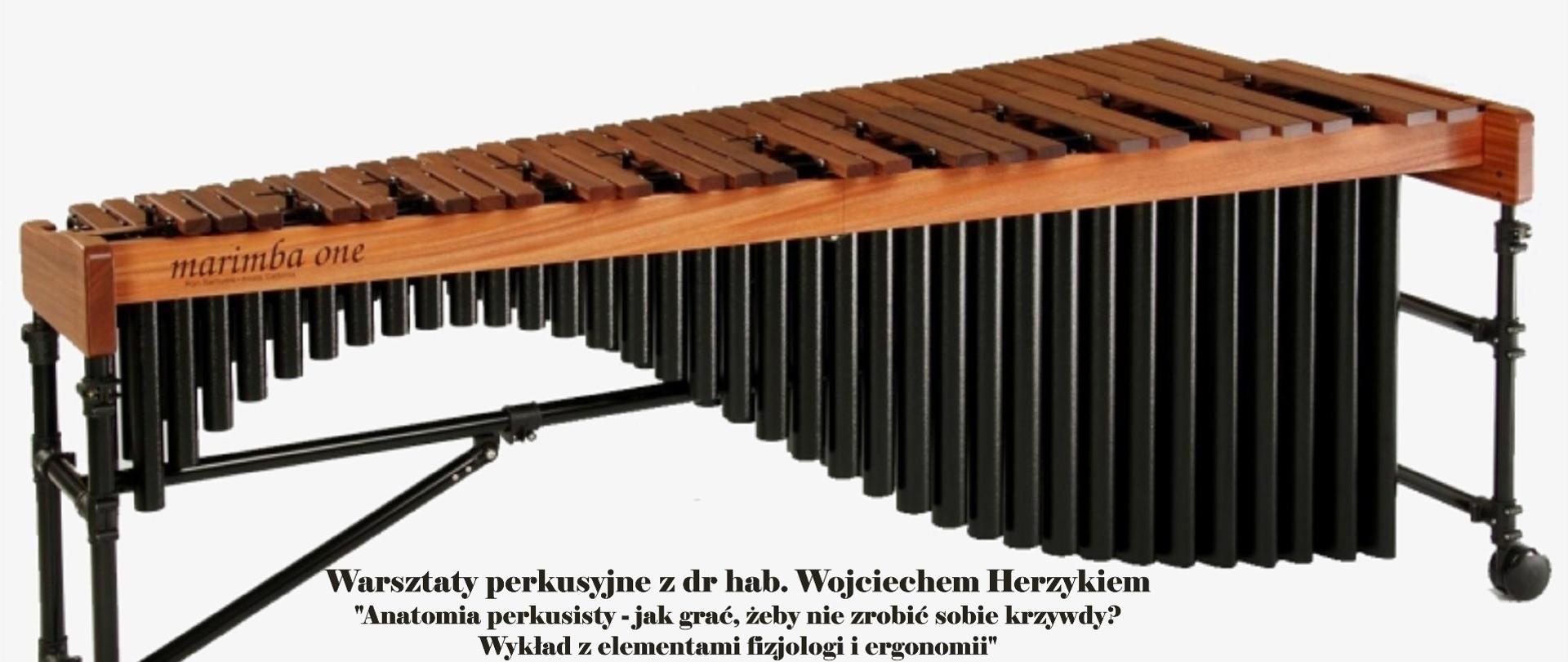 Na jasnym tle zdjęcie instrumentu muzycznego marimba. Poniżej informacje dotyczące wydarzenia.