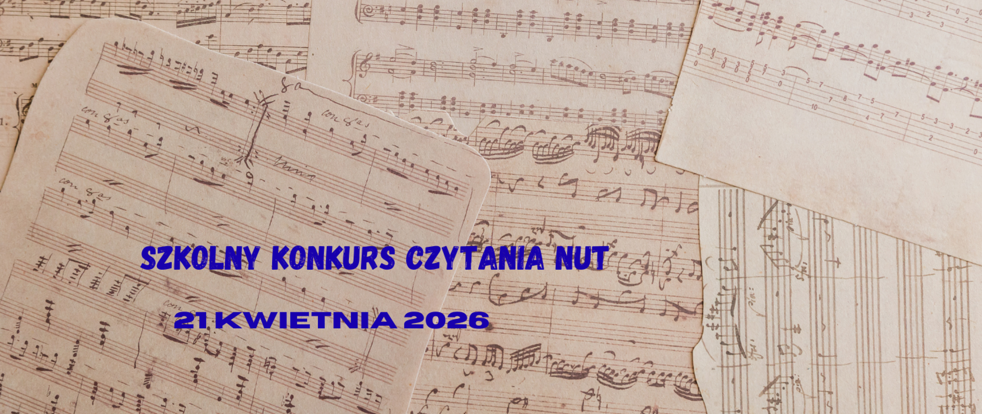 Plakat z nutkami , napis szkolny konkurs czytania nut 21 kwietnia 2026