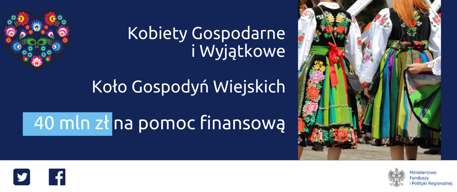 Na grafice napis: "Kobiety Gospodarne i Wyjątkowe, Koło Gospodyń Wiejskich, 40 mln zł na pomoc finansową