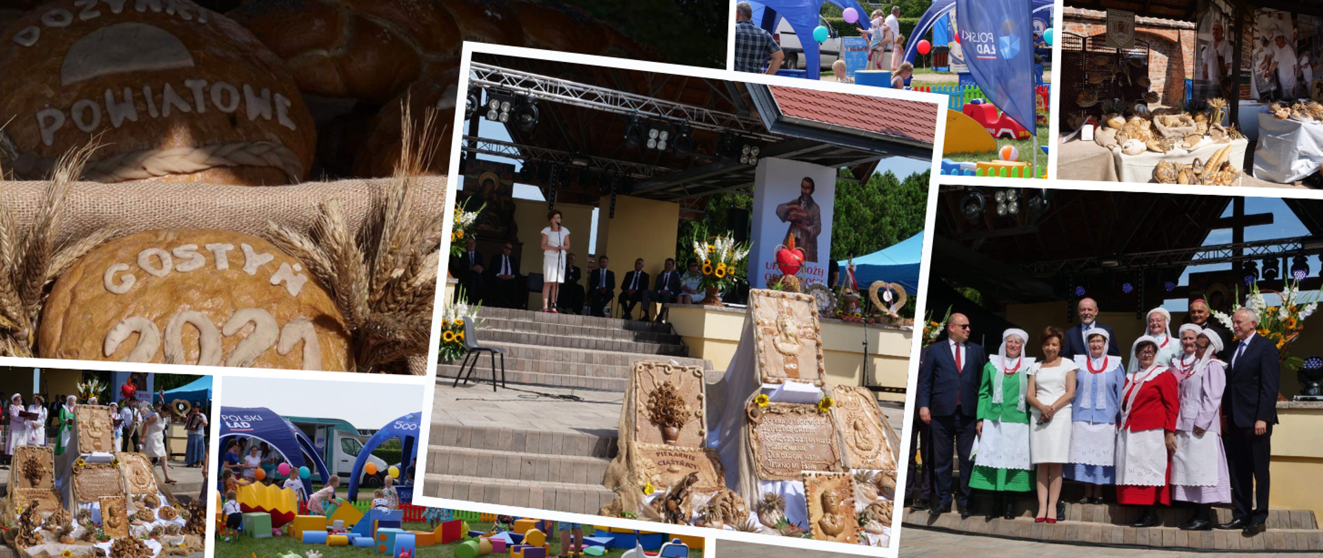 Kolaż zdjęć z dożynek powiatowych w Gostyniu
