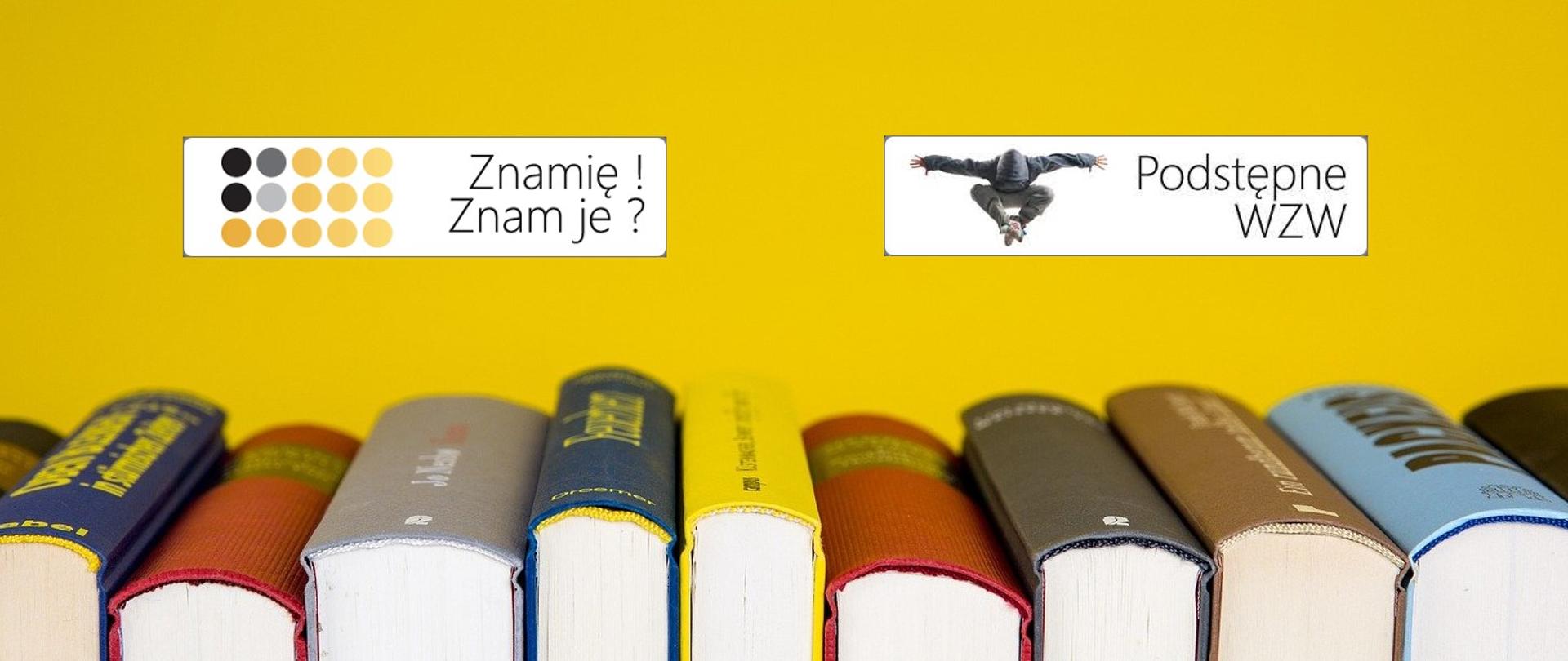 Grafika przedstawia książki i logotypy programów edukacyjnych „Znamię! Znam je?”, „Podstępne WZW”