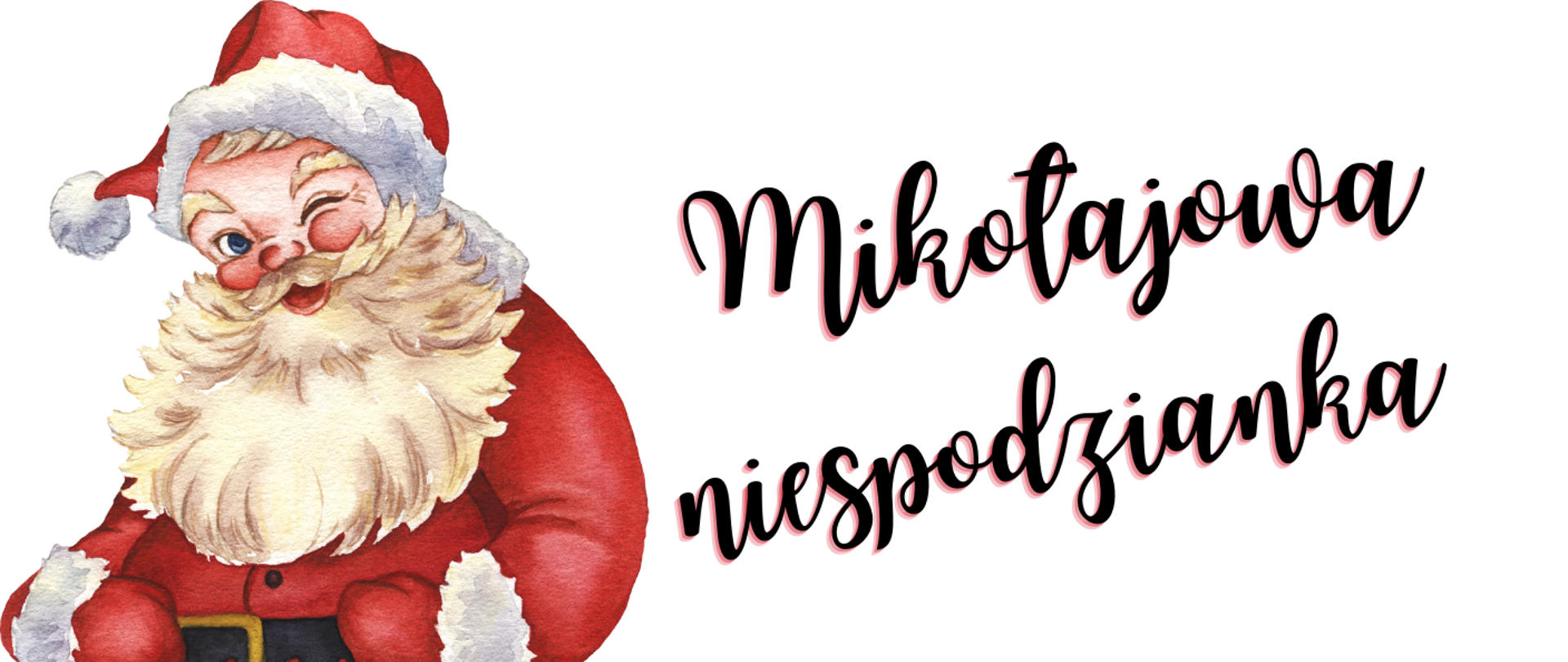 Na zdjęciu Mikołaj w czerwonym ubraniu. Obok tekst z informacją o muzycznej niespodziance