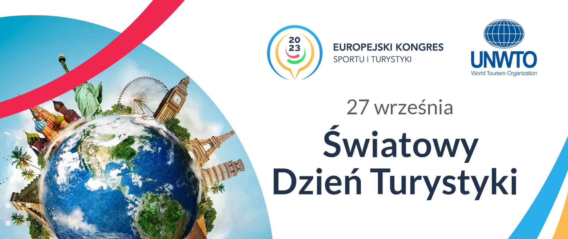 World Tourism Day - September 27th. Promotional banner with World Tourism Organization logo and II European Congress of Sport and Tourism sign.