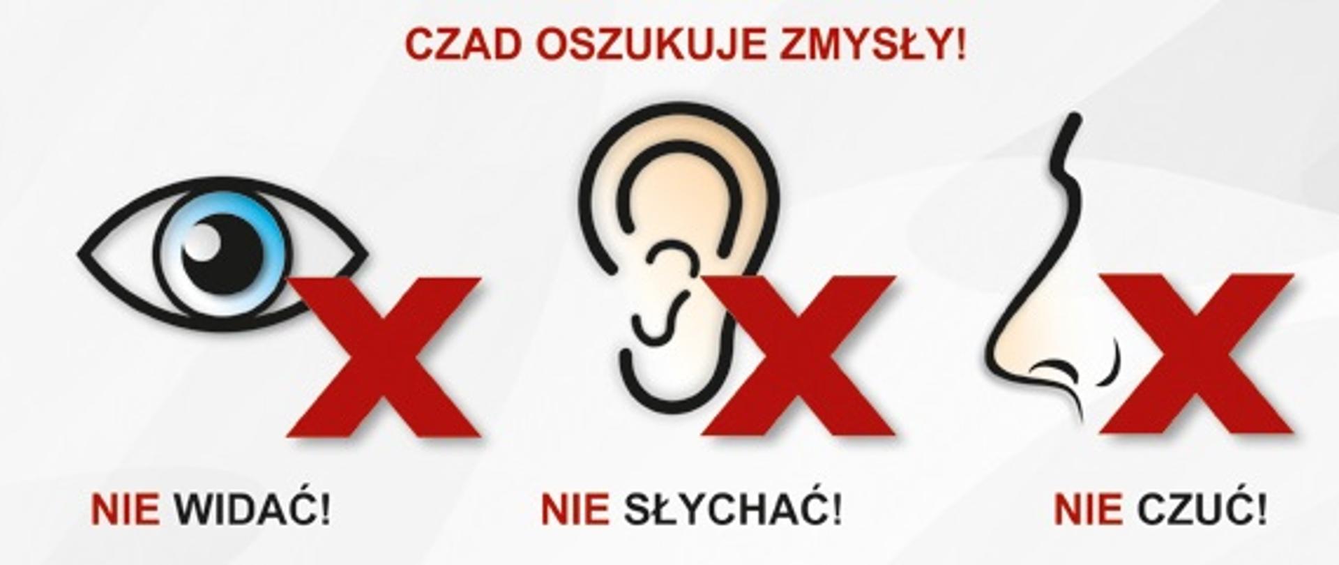 Grafika przedstawiająca oko, ucho i nos.