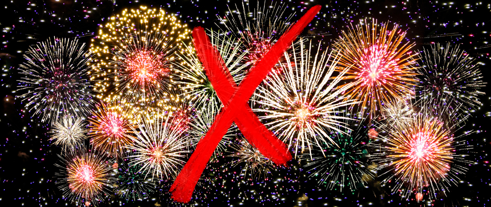przekreślone zdjęcie z fajerwerkami