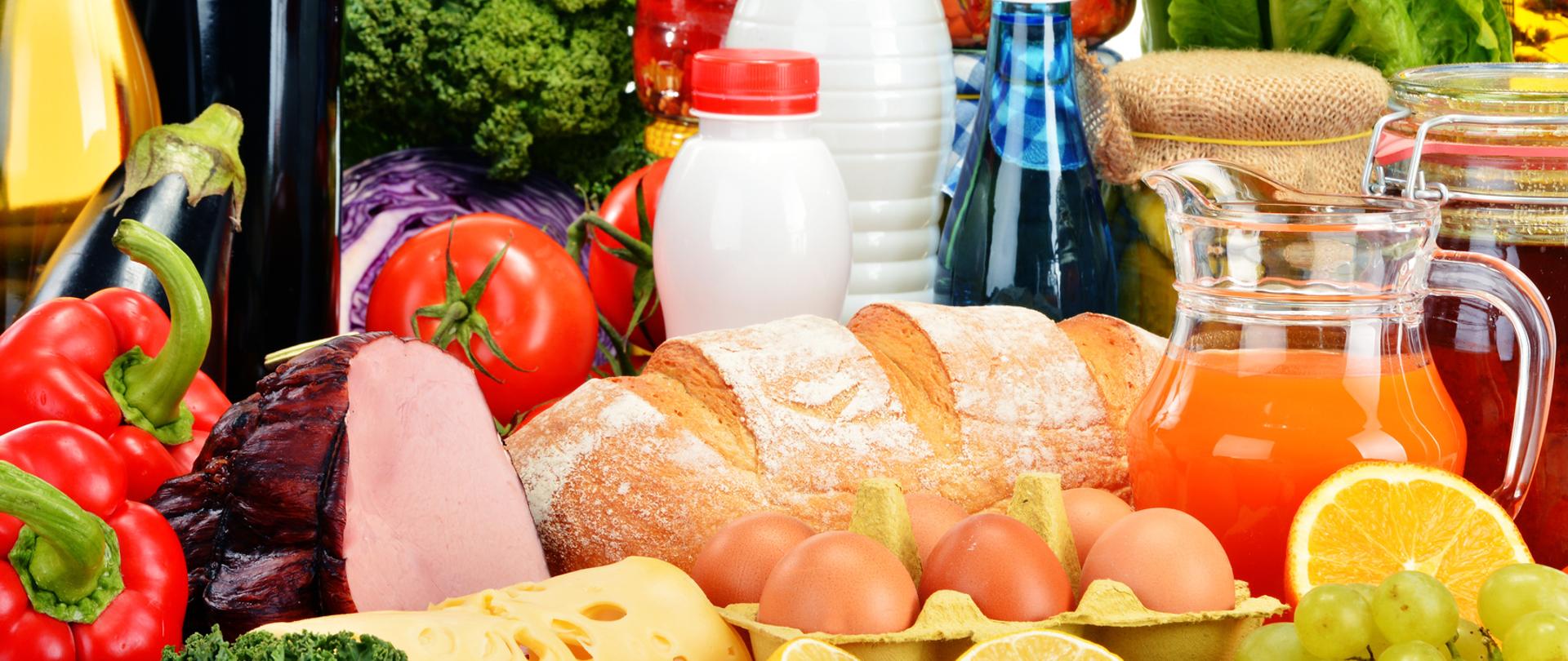 Composition with variety of grocery products.