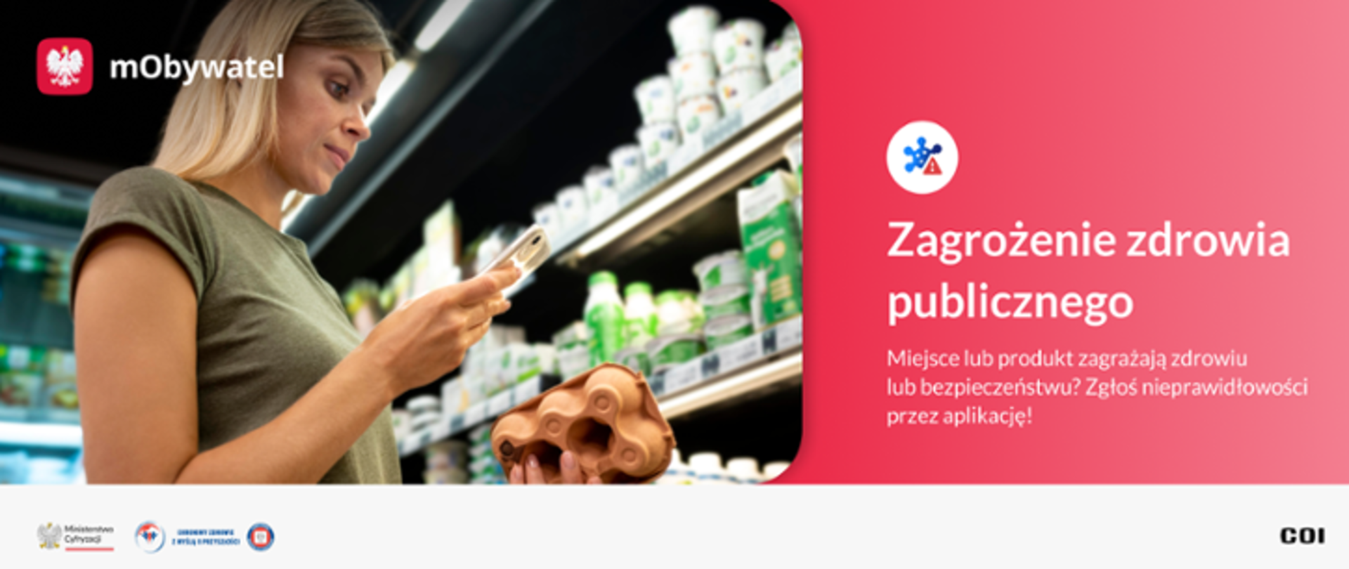Zgłoś zagrożenie zdrowia publicznego przez aplikację przez aplikację mObywatel