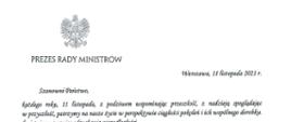 Fotografia przedstawiająca list Prezesa Rady Ministrów z okazji Dnia Służby Cywilnej
