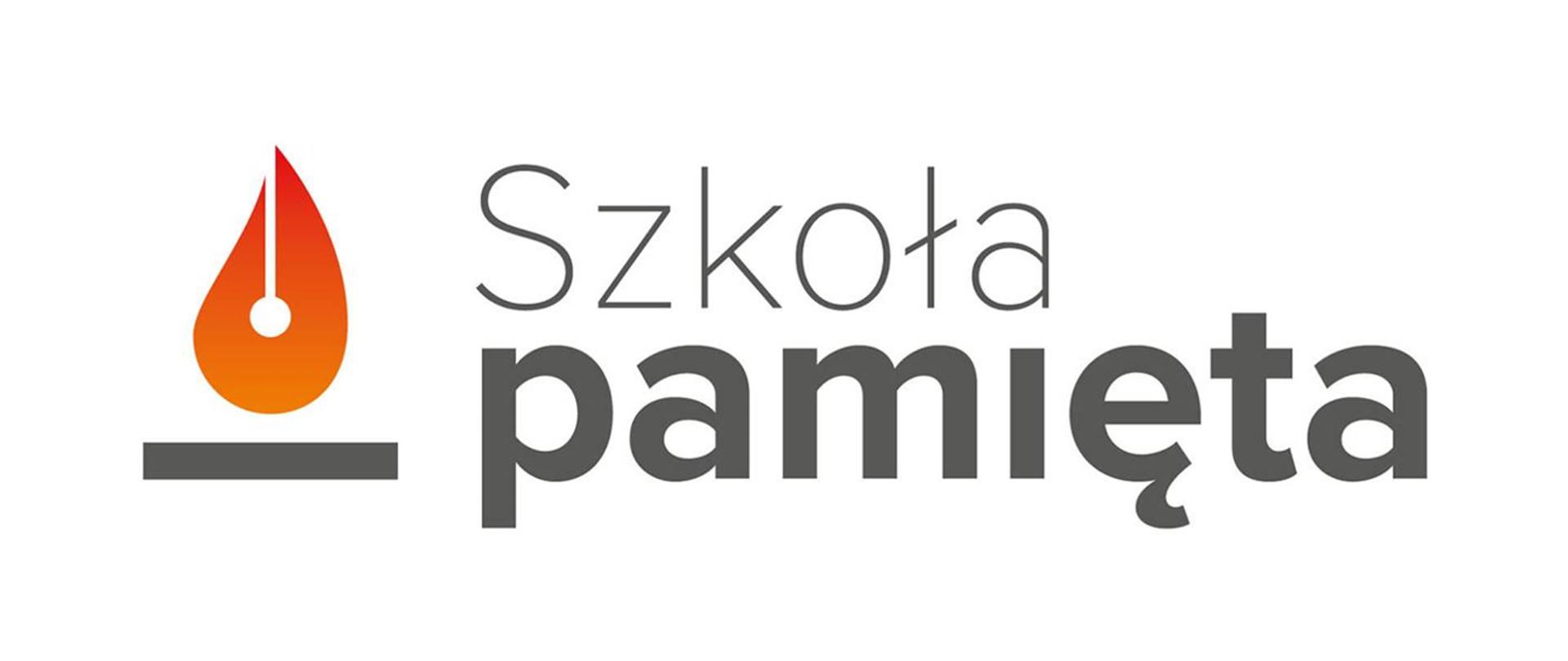 Grafika przedstawiająca logo składające się z graficznego przedstawienia płomyka z lewej strony oraz napisu Szkoła pamięta z prawej strony.