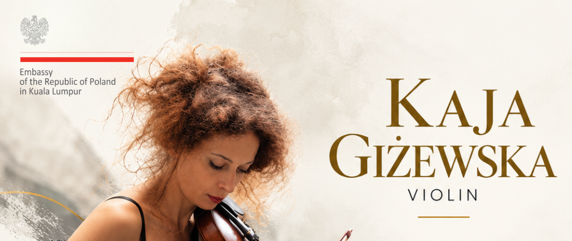 Plakat koncertu Kai Giżewskiej – skrzypce i Kok Kee Boona – fortepian. Koncert odbędzie się 7 października 2026 r. o godz. 20:00 w Jewel Piano Lounge, Baba House Melaka. Na plakacie znajdują się zdjęcia obojga artystów podczas gry na instrumentach oraz logo Ambasady RP w Kuala Lumpur.