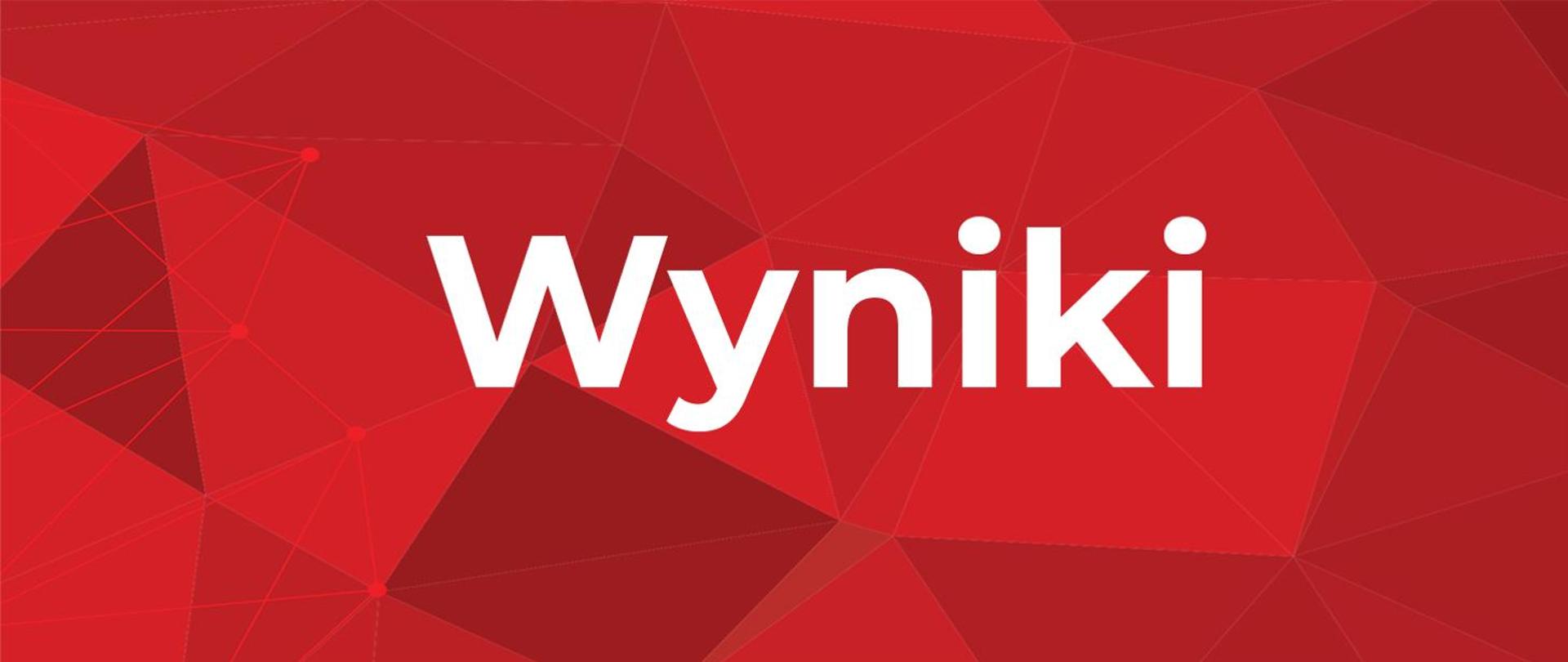 Biały napis wyniki na czerwonym tle